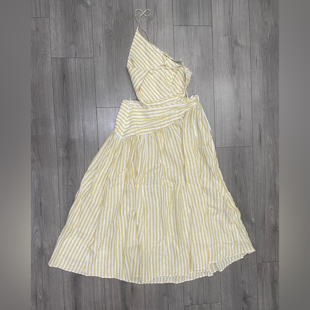 NWT Zimmermann Cascadian Cutout Ruched Striped Linen Midi Dress Size 10 US - Picture 9 of 9